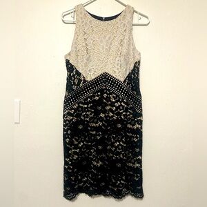 Vince Camuto women's 6 sleeveless black/cream lace overlay dress EUC
